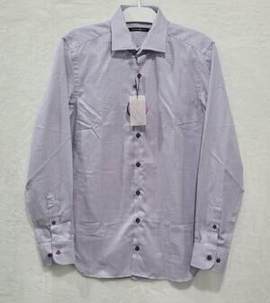 NWT Hammer Made Dress Shirt Mens 38 / 15 Slim Purple White Micro Houndstooth